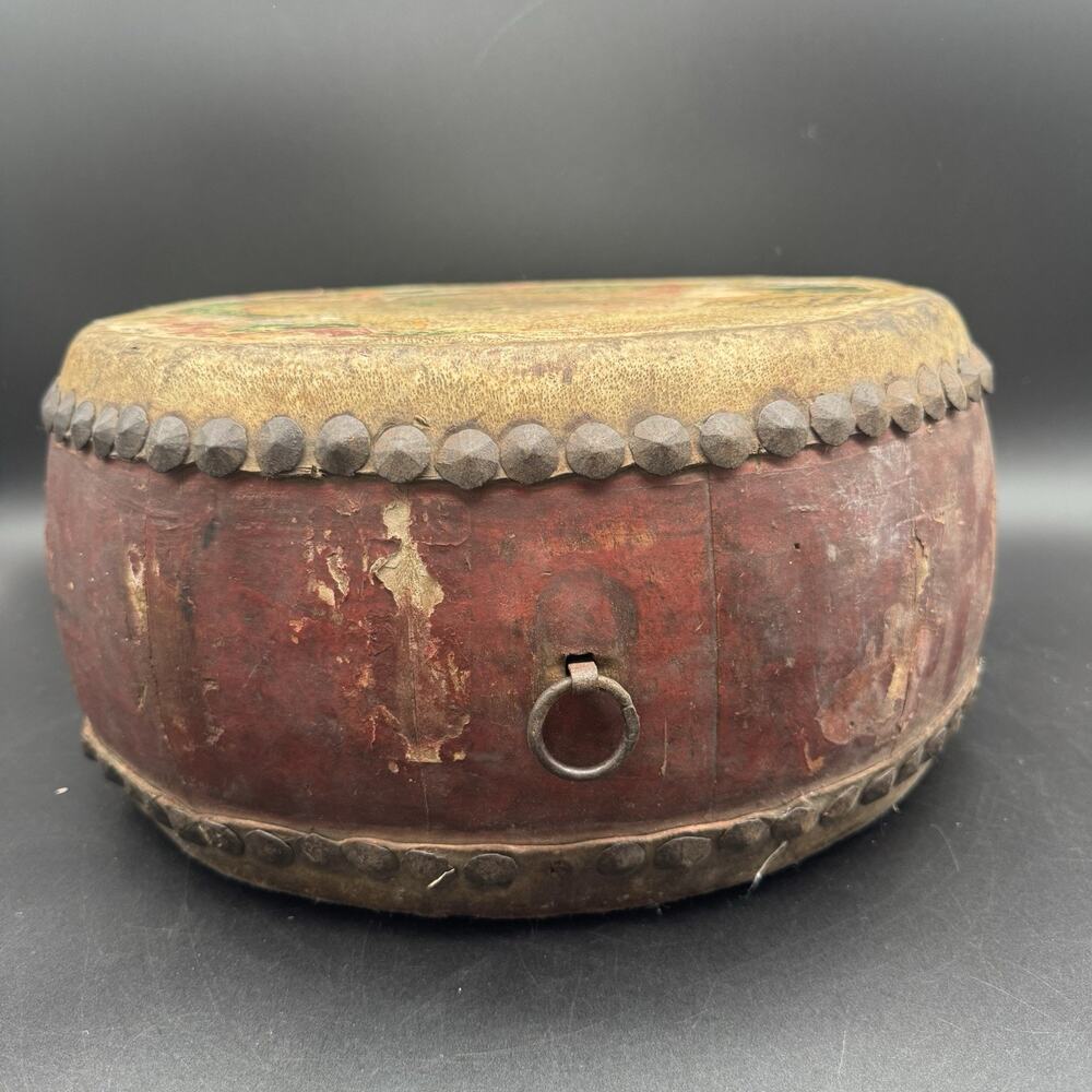 Vintage Tack Head Double Side Tom Tom Drum Painted Dragon Antique Decor 14” - Picture 5 of 6